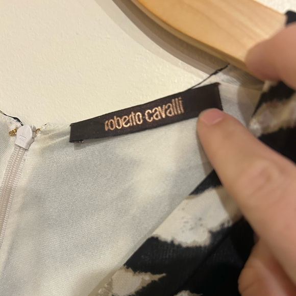 Roberto Cavalli Monochrome Printed Jersey Leather Detailed Draped Dress Sz IT 42 - Picture 2 of 5